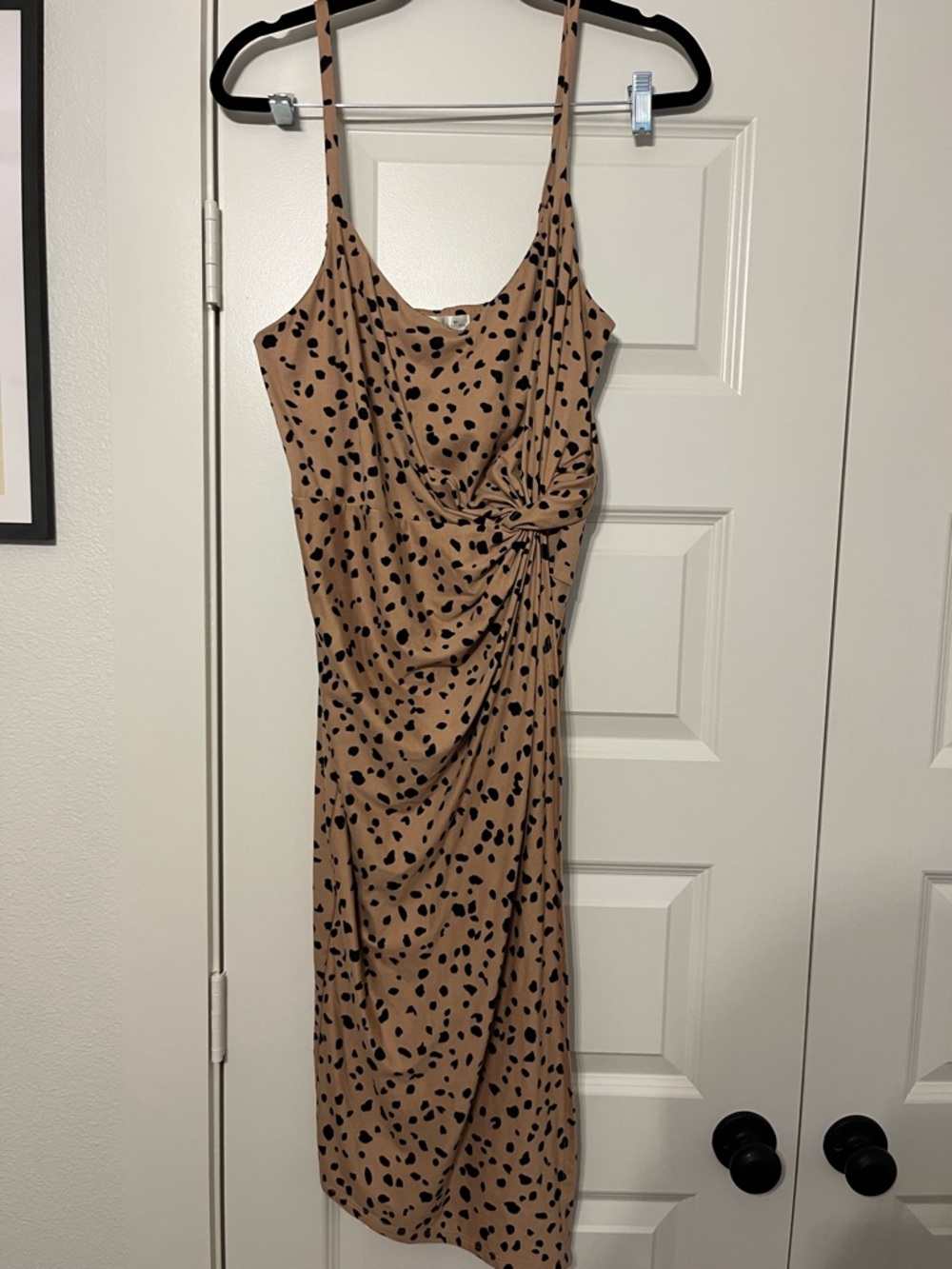 Tan Leopard-Print Knot Midi Dress